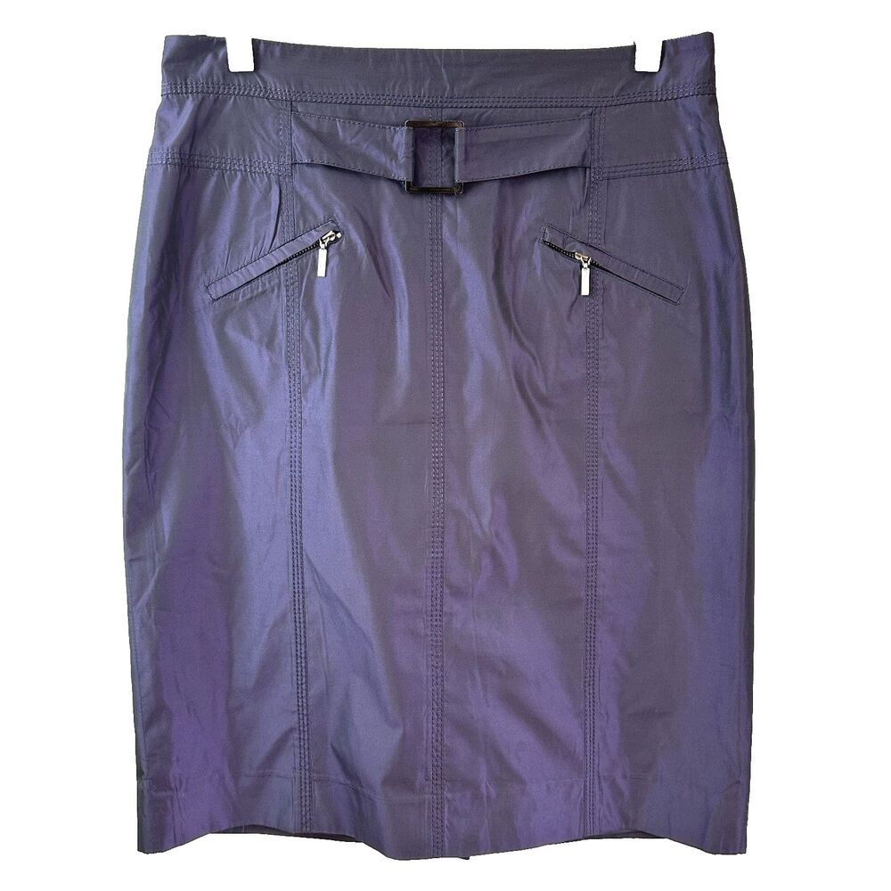 Carlisle Womens Iridescent Dark Purple Straight Pencil Skirt Zipper Pockets Sz 8